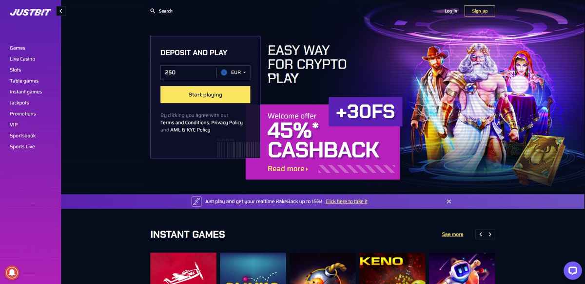 justbit casino homepage
